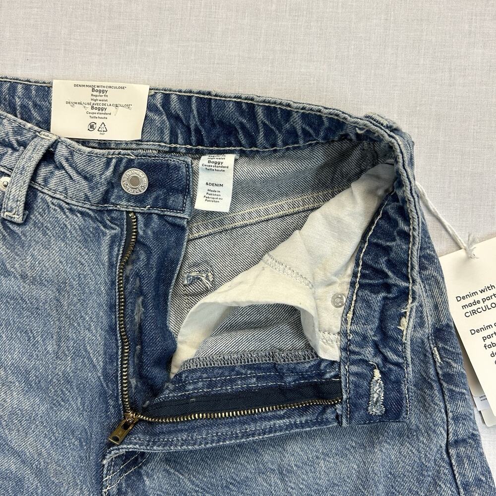 & Denim H&M NEW Baggy High Waist Jeans Womens 0 Regular Fit Blue Distressed NWT - Picture 6 of 16